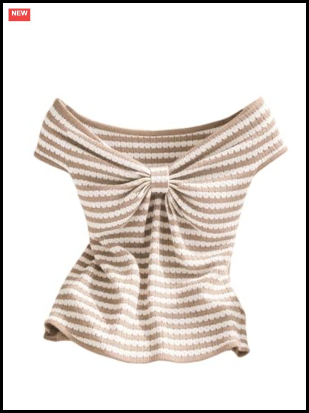 Striped Off Shoulder Crop Top Ruched Bow Short Sleeve Fitted Knit